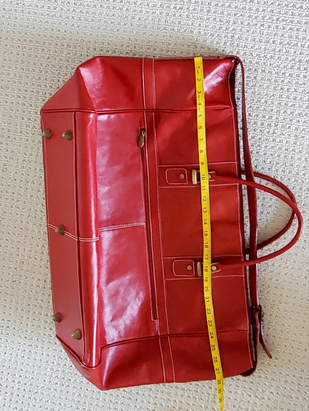 Valentina Italy Vtg. Large Red Leather Travel Duffle Bag, Original Lock/Keys